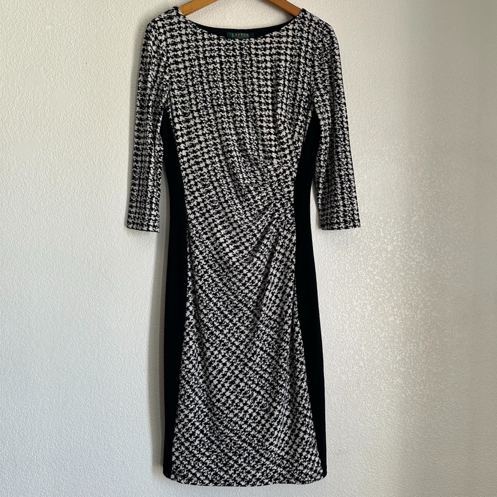 Lauren Ralph Lauren Houndstooth Sheath Dress Size 4 Black White Gothic Grunge